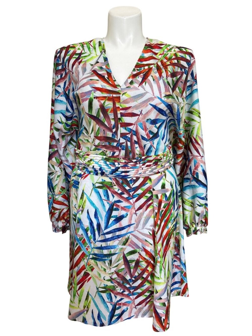 Boston Proper Women's Multicolor Tropical Print Long Sleeve Dress Size L